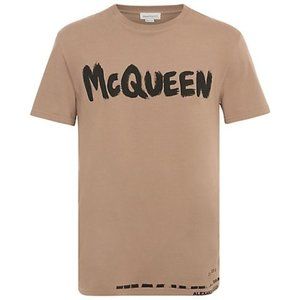 Alexander McQueen Men's Beige Graffiti Logo Cotton T-Shirt